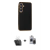 MARSİLYAN™- Galaxy S24 Kılıf Yankı Serisi - Siyah Vanessa Magic Hayalet Cam + Kamera Lens Koruma Cam - SF