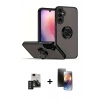 MARSİLYAN™- Galaxy S24 Kılıf Yörünge Çizgi - Siyah 3D Antistatik Mat Seramik Nano Ekran Koruyucu + PVD Metal Kamera Lens - DNMR