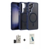 MARSİLYAN™- Galaxy S24 Kılıf Yörünge Klasik - Şeffaf Pasifik Cam Ekran Koruyucu + Bilvis Titan Kamera Lens - SH