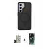 MARSİLYAN™- Galaxy S24 Kılıf Yörünge Klasik - Siyah 360 Mat Full Body Arka Koruyucu + Bilvis Titan Kamera Lens - DNMR