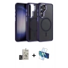 MARSİLYAN™- Galaxy S24 Kılıf Yörünge Klasik - Siyah 3D Antistatik Cam Ekran Koruyucu + Bilvis Titan Kamera Lens - DNMR