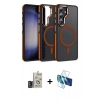 MARSİLYAN™- Galaxy S24 Kılıf Yörünge Klasik - Siyah 3D Antistatik Cam Ekran Koruyucu + Bilvis Titan Kamera Lens - DNMR