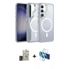 MARSİLYAN™- Galaxy S24 Kılıf Yörünge Klasik - Siyah 3D Antistatik Cam Ekran Koruyucu + Bilvis Titan Kamera Lens - DNMR