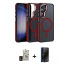 MARSİLYAN™- Galaxy S24 Kılıf Yörünge Klasik - Siyah 3D Antistatik Hayalet Cam Ekran Koruyucu + Bilvis Titan Kamera Lens - SH