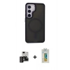 MARSİLYAN™- Galaxy S24 Kılıf Yörünge Klasik - Siyah Polymer Nano Ekran Koruyucu + PVD Metal Kamera Lens - DNMR