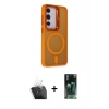 MARSİLYAN™- Galaxy S24 Plus Kılıf Akış Form - Siyah 360 Mat Full Body Arka Koruyucu + Kamera Lens Koruma Cam - SF