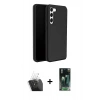 MARSİLYAN™- Galaxy S24 Plus Kılıf Kozmos Yansıma Özel Seri - Siyah 360 Mat Full Body Arka Koruyucu + Kamera Lens Koruma Cam - SF