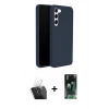 MARSİLYAN™- Galaxy S24 Plus Kılıf Kozmos Yansıma Özel Seri - Siyah 360 Mat Full Body Arka Koruyucu + Kamera Lens Koruma Cam - SF
