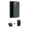 MARSİLYAN™- Galaxy S24 Plus Kılıf Kozmos Yansıma Özel Seri - Siyah 3D Antistatik Hayalet Cam Ekran Koruyucu + Kamera Lens Koruma Cam - SF