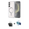 MARSİLYAN™- Galaxy S24 Plus Kılıf Nova Işık Özel Seri - Siyah 3D Antistatik Cam Ekran Koruyucu + Şeffaf Kamera Lens Koruma Cam