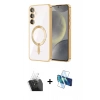 MARSİLYAN™- Galaxy S24 Plus Kılıf Nova Işık Özel Seri - Siyah 3D Antistatik Cam Ekran Koruyucu + Şeffaf Kamera Lens Koruma Cam