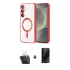 MARSİLYAN™- Galaxy S24 Plus Kılıf Nova Işık Özel Seri - Siyah 3D Antistatik Hayalet Cam Ekran Koruyucu + Kamera Lens Koruma Cam - SF