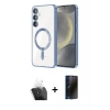 MARSİLYAN™- Galaxy S24 Plus Kılıf Nova Işık Özel Seri - Siyah 3D Antistatik Hayalet Cam Ekran Koruyucu + Kamera Lens Koruma Cam - SF