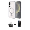 MARSİLYAN™- Galaxy S24 Plus Kılıf Nova Işık Özel Seri - Siyah 3D Antistatik Hayalet Cam Ekran Koruyucu + Kamera Lens Koruma Cam - SF