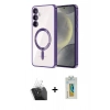 MARSİLYAN™- Galaxy S24 Plus Kılıf Nova Işık Özel Seri - Siyah Polymer Nano Ekran Koruyucu + Şeffaf Kamera Lens Koruma Cam