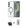 MARSİLYAN™- Galaxy S24 Plus Kılıf Nova Işık Özel Seri - Siyah Polymer Nano Ekran Koruyucu + Şeffaf Kamera Lens Koruma Cam