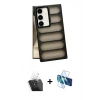 MARSİLYAN™- Galaxy S24 Plus Kılıf Yadigar Doku Özel Seri - Siyah 3D Antistatik Cam Ekran Koruyucu + Kamera Lens Koruma Cam - SF