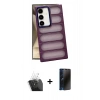 MARSİLYAN™- Galaxy S24 Plus Kılıf Yadigar Doku Özel Seri - Siyah 3D Antistatik Hayalet Cam Ekran Koruyucu + Kamera Lens Koruma Cam - SF
