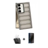 MARSİLYAN™- Galaxy S24 Plus Kılıf Yadigar Doku Özel Seri - Siyah 3D Antistatik Hayalet Cam Ekran Koruyucu + Kamera Lens Koruma Cam - SF