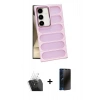 MARSİLYAN™- Galaxy S24 Plus Kılıf Yadigar Doku Özel Seri - Siyah 3D Antistatik Hayalet Cam Ekran Koruyucu + Kamera Lens Koruma Cam - SF