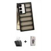 MARSİLYAN™- Galaxy S24 Plus Kılıf Yadigar Doku Özel Seri - Siyah Bilvis 3D Cam Ekran Koruyucu + Kamera Lens Koruma Cam - SF