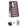 MARSİLYAN™- Galaxy S24 Plus Kılıf Yadigar Doku Özel Seri - Siyah Bilvis 3D Cam Ekran Koruyucu + Kamera Lens Koruma Cam - SF