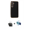 MARSİLYAN™- Galaxy S24 Plus Kılıf Yankı Serisi - Siyah 3D Antistatik Cam Ekran Koruyucu + Kamera Lens Koruma Cam - SF