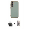 MARSİLYAN™- Galaxy S24 Plus Kılıf Yankı Serisi - Siyah Bilvis 3D Cam Ekran Koruyucu + Şeffaf Kamera Lens Koruma Cam