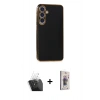MARSİLYAN™- Galaxy S24 Plus Kılıf Yankı Serisi - Siyah Bilvis 3D Cam Ekran Koruyucu + Şeffaf Kamera Lens Koruma Cam