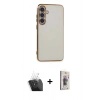 MARSİLYAN™- Galaxy S24 Plus Kılıf Yankı Serisi - Siyah Bilvis 3D Cam Ekran Koruyucu + Şeffaf Kamera Lens Koruma Cam