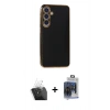 MARSİLYAN™- Galaxy S24 Plus Kılıf Yankı Serisi - Siyah Vanessa Magic Cam + Kamera Lens Koruma Cam - SF
