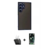 MARSİLYAN™- Galaxy S24 Ultra Kılıf Ahenk Çizgi Serisi - Siyah 360 Mat Full Body Arka Koruyucu + Kamera Lens Koruma Cam - SF