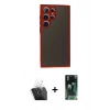 MARSİLYAN™- Galaxy S24 Ultra Kılıf Ahenk Çizgi Serisi - Siyah 360 Mat Full Body Arka Koruyucu + Kamera Lens Koruma Cam - SF