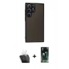 MARSİLYAN™- Galaxy S24 Ultra Kılıf Ahenk Çizgi Serisi - Siyah 360 Mat Full Body Arka Koruyucu + Kamera Lens Koruma Cam - SF