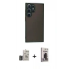 MARSİLYAN™- Galaxy S24 Ultra Kılıf Ahenk Çizgi Serisi - Siyah Bilvis Hayalet Cam Ekran Koruyucu + Bilvis Titan Kamera Lens - DNMR