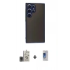MARSİLYAN™- Galaxy S24 Ultra Kılıf Ahenk Çizgi Serisi - Siyah Durable Full Glue Curved Cam + Bilvis Titan Kamera Lens - GD