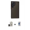 MARSİLYAN™- Galaxy S24 Ultra Kılıf Ahenk Çizgi Serisi - Siyah Durable Full Glue Curved Cam + Bilvis Titan Kamera Lens - GD