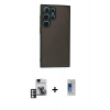 MARSİLYAN™- Galaxy S24 Ultra Kılıf Ahenk Çizgi Serisi - Siyah Durable Full Glue Curved Cam + PVD Metal Kamera Lens - PE