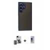 MARSİLYAN™- Galaxy S24 Ultra Kılıf Ahenk Çizgi Serisi - Siyah Durable Full Glue Curved Cam + PVD Metal Kamera Lens - PE