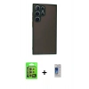 MARSİLYAN™- Galaxy S24 Ultra Kılıf Ahenk Çizgi Serisi - Siyah Durable Full Glue Curved Cam + Raze Metal Kamera Lens - SI