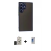 MARSİLYAN™- Galaxy S24 Ultra Kılıf Ahenk Çizgi Serisi - Siyah Durable Full Glue Curved Hayalet Cam + Bilvis Titan Kamera Lens - SH
