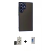 MARSİLYAN™- Galaxy S24 Ultra Kılıf Ahenk Çizgi Serisi - Siyah Durable Full Glue Curved Hayalet Cam + Bilvis Titan Kamera Lens - GD