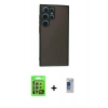 MARSİLYAN™- Galaxy S24 Ultra Kılıf Ahenk Çizgi Serisi - Siyah Durable Full Glue Curved Hayalet Cam + Raze Metal Kamera Lens - GS