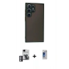 MARSİLYAN™- Galaxy S24 Ultra Kılıf Ahenk Çizgi Serisi - Siyah Durable Full Glue Curved Hayalet Cam + PVD Metal Kamera Lens - PE