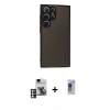 MARSİLYAN™- Galaxy S24 Ultra Kılıf Ahenk Çizgi Serisi - Siyah Durable Full Glue Curved Hayalet Cam + PVD Metal Kamera Lens - PE