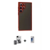 MARSİLYAN™- Galaxy S24 Ultra Kılıf Ahenk Çizgi Serisi - Siyah Durable Full Glue Curved Hayalet Cam + PVD Metal Kamera Lens - PE