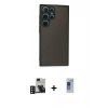 MARSİLYAN™- Galaxy S24 Ultra Kılıf Ahenk Çizgi Serisi - Siyah Durable Full Glue Curved Hayalet Cam + PVD Metal Kamera Lens - DNMR