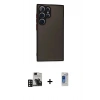 MARSİLYAN™- Galaxy S24 Ultra Kılıf Ahenk Çizgi Serisi - Siyah Durable Full Glue Curved Hayalet Cam + PVD Metal Kamera Lens - DNMR