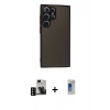 MARSİLYAN™- Galaxy S24 Ultra Kılıf Ahenk Çizgi Serisi - Siyah Durable Full Glue Curved Hayalet Cam + Siyah PVD Metal Kamera Lens