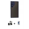 MARSİLYAN™- Galaxy S24 Ultra Kılıf Ahenk Çizgi Serisi - Siyah Durable Full Glue Curved Hayalet Cam + Siyah PVD Metal Kamera Lens